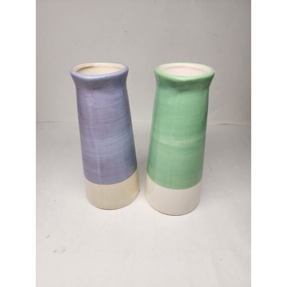 2 Pcs Ceramic Vase Green Purp Flower Vase for Modern Home Decor Living Room Read - Picture 4 of 4